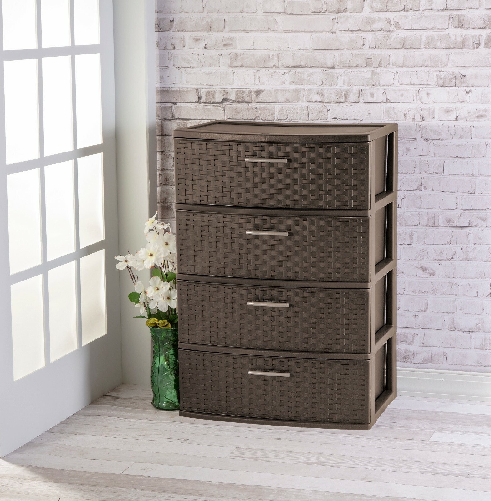 Sterilite 4 Drawer Plastic Storage Organizer Cabinet Wide Weave