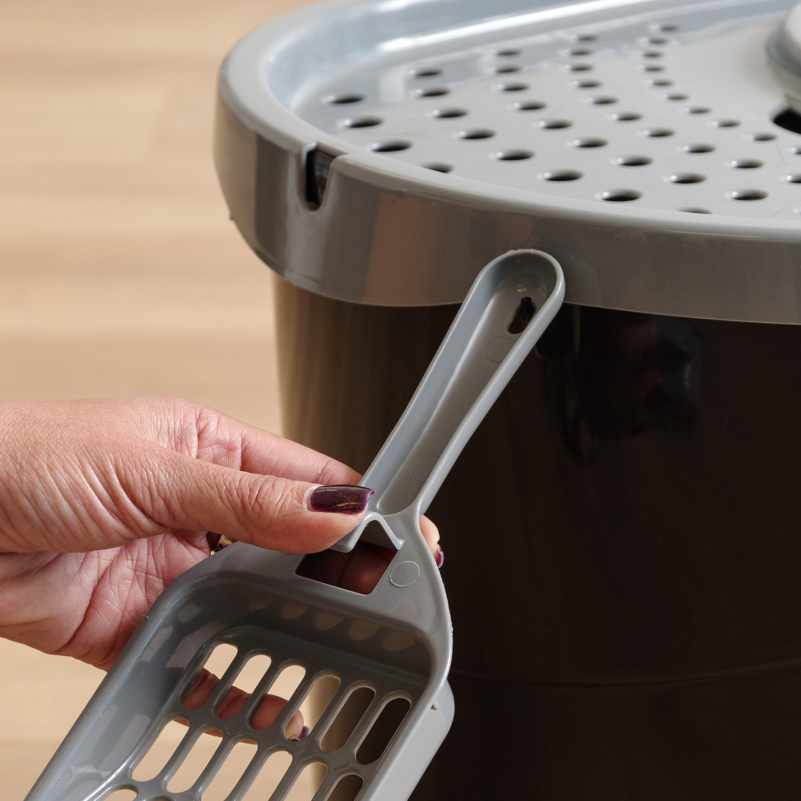 Iris Top Entry Cat Litter Box Litter Scoop Black Gray Easy Clean Kitten Indoor Home