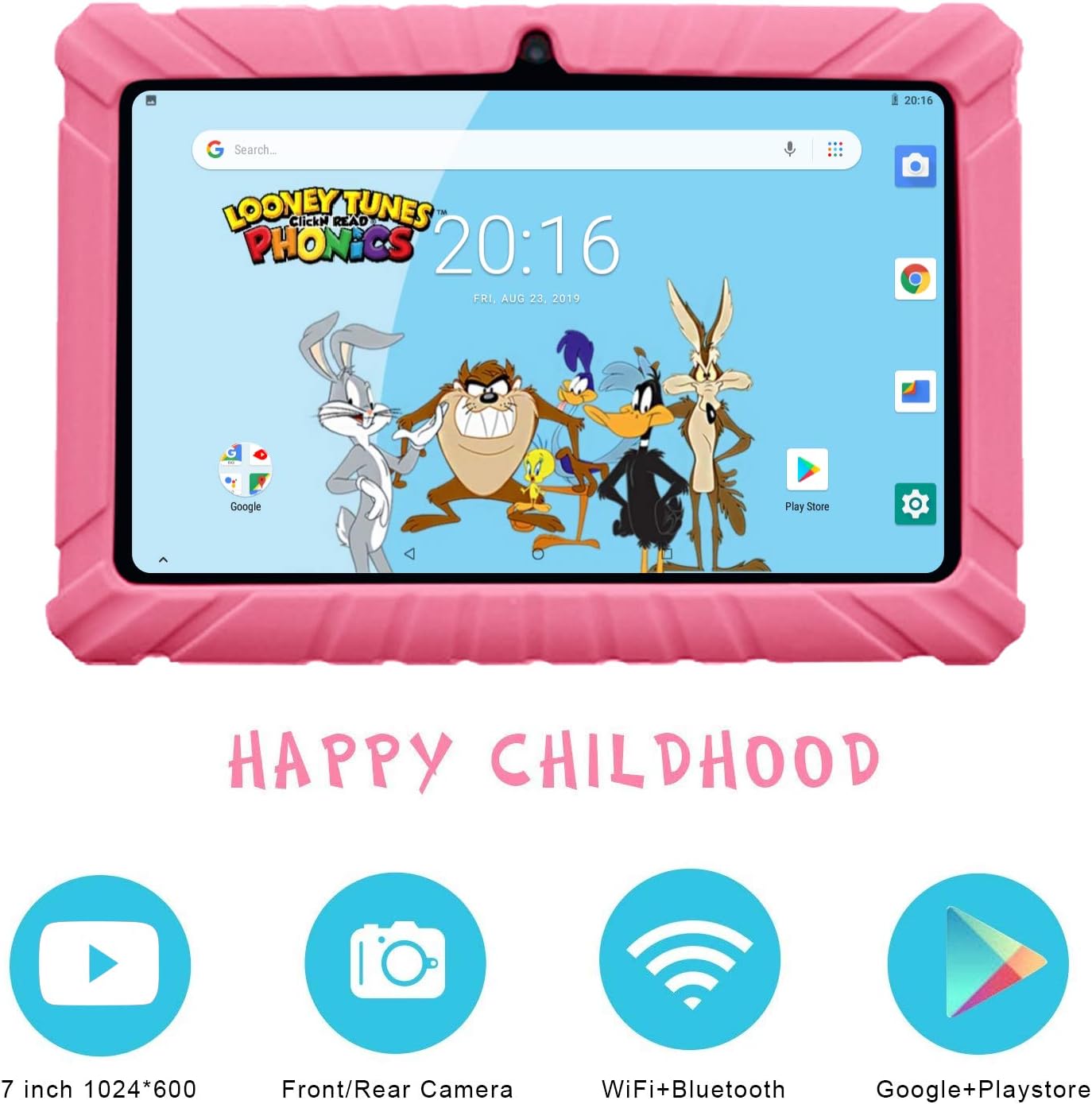 Contixo V8-2 Kids 7" Tablet Learning Toy Android 8.1 Parental Control 1GB RAM 16GB Pre-Installed Looney Tunes Content (Pink)