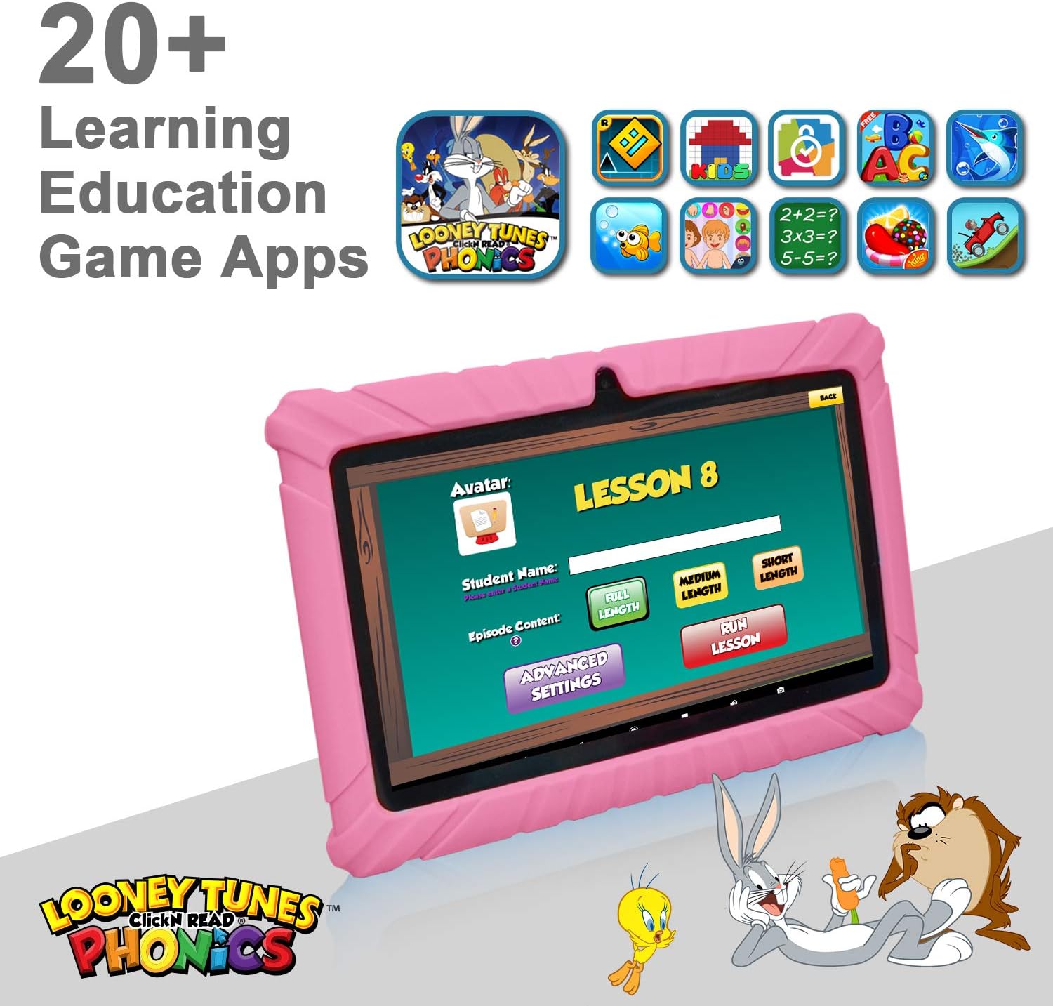 Contixo V8-2 Kids 7" Tablet Learning Toy Android 8.1 Parental Control 1GB RAM 16GB Pre-Installed Looney Tunes Content (Pink)