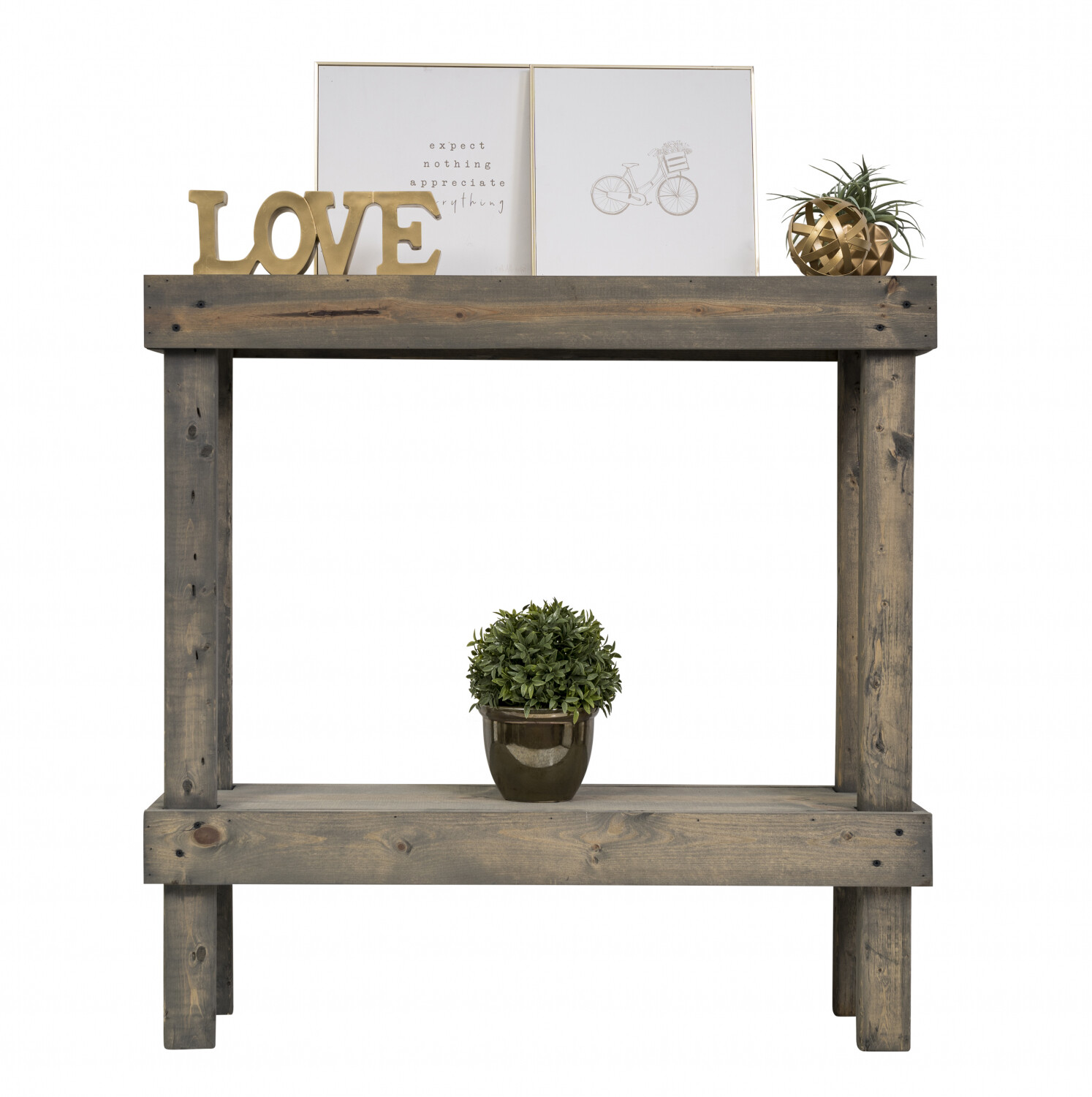 Del Hutson Designs Small Gray Rustic Luxe Wooden Sofa Table Gray Rustic Luxe Wooden Sofa Table