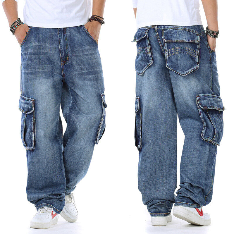 PY-BIGG Mens Jeans Relaxed Fit Cargo Pants Big Tall Loose Style Rugged ...