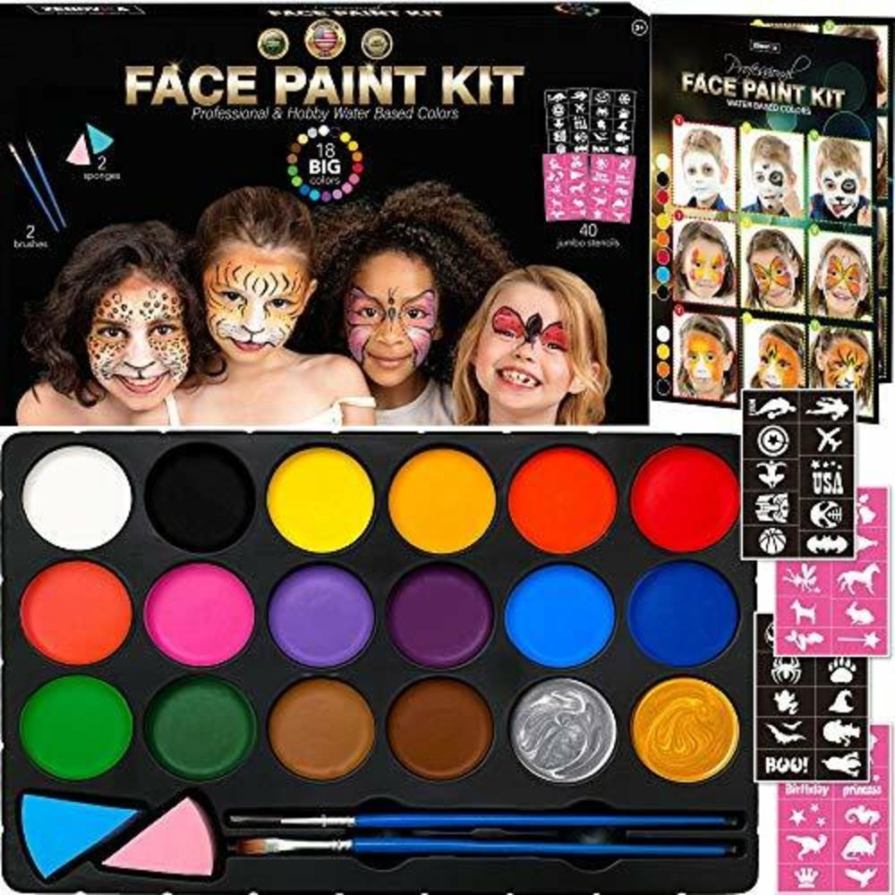 Zenovika Face Paint Kit For Kids 40 Stencils 18 Large
