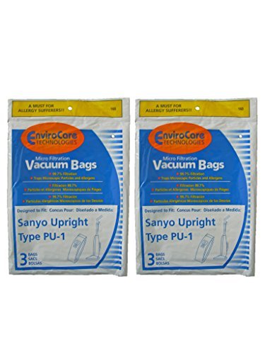 Electric Vac LLC 6 Sanyo Type PU-1 Microfiltration Upright Vacuum Cleaner Bags