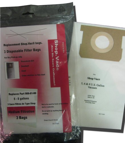 Green Klean C2 AE Green KleanÂ® Shop-Vac Medium Efficiency 712-05 Replacement Paper Filter Bag, 5 t
