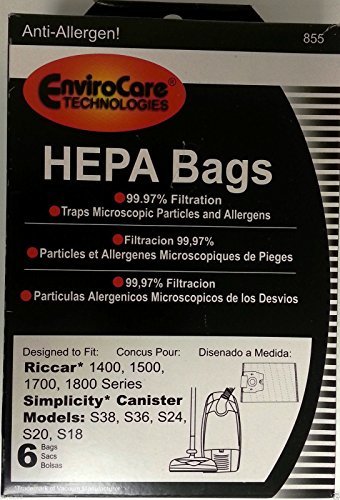 Electric Vac LLC (Ship from USA) 6 pk RICCAR HEPA Type H Vacuum Bags Part 855