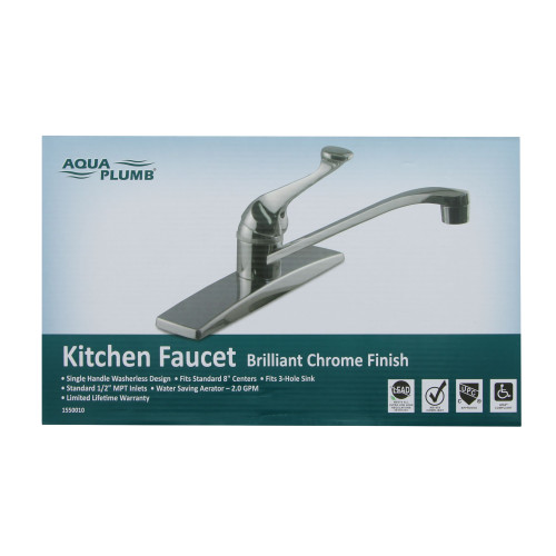 Aqua Plumb 1550010 Chrome Plated 3 Hole Single Handle Kitchen Faucet