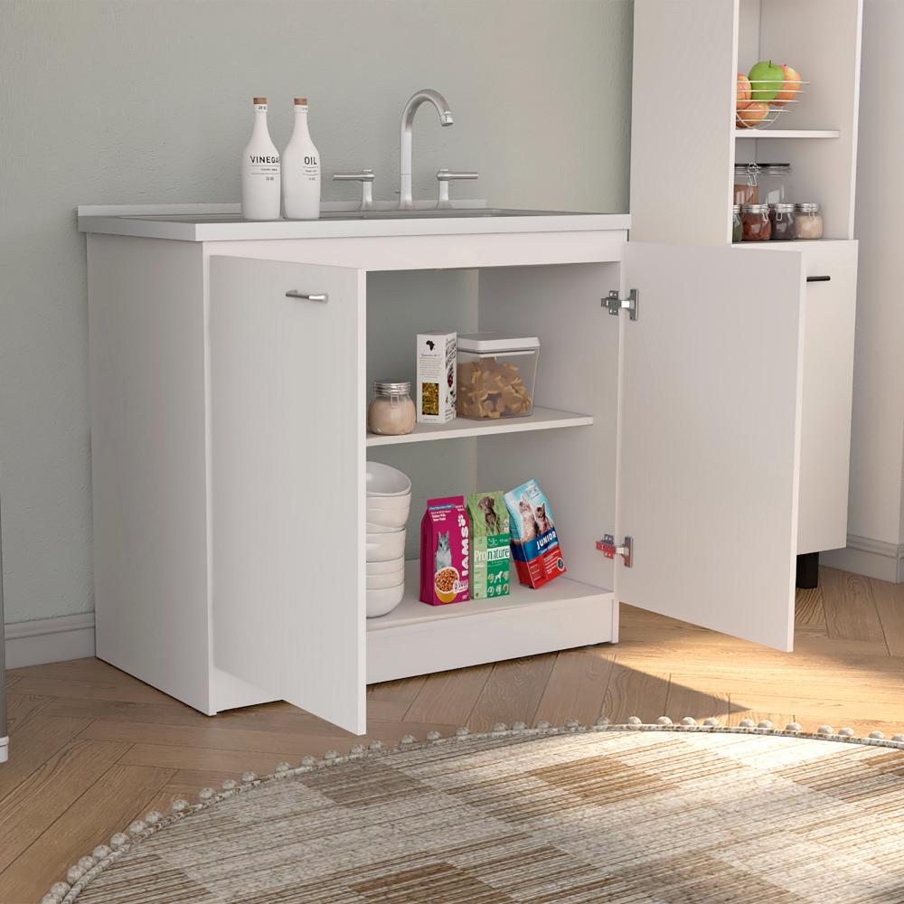 TUHOME Napoles Utility Sink with Cabinet Engineered Wood Cabinets in  White