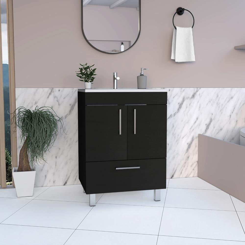 TUHOME Velloc Single Bathroom Vanity  Engineered Wood Vanities in  Black