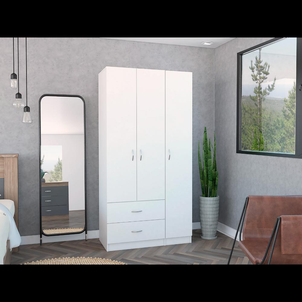 TUHOME Austral 3 Door Armoire Engineered Wood Armoires in  White