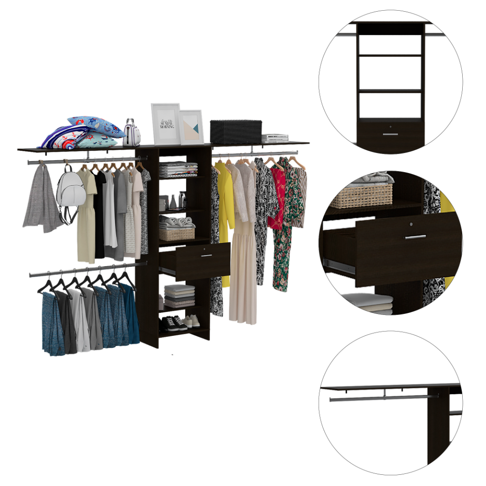 TUHOME Plego 70"W - 118"W Drawers Closet System  Engineered Wood Closet Systems in  Black Wengue