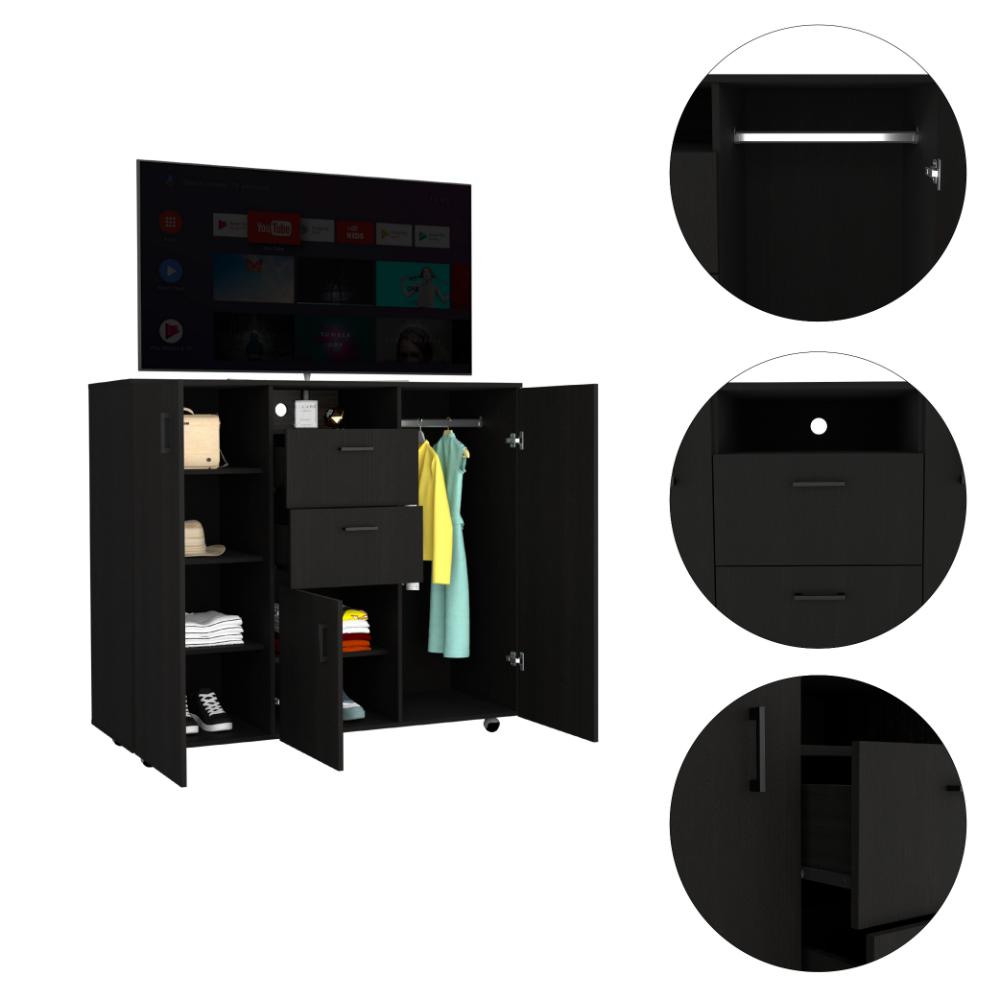 TUHOME Letna Two-Door Cabinet Dresser  Engineered Wood Dressers in  Black
