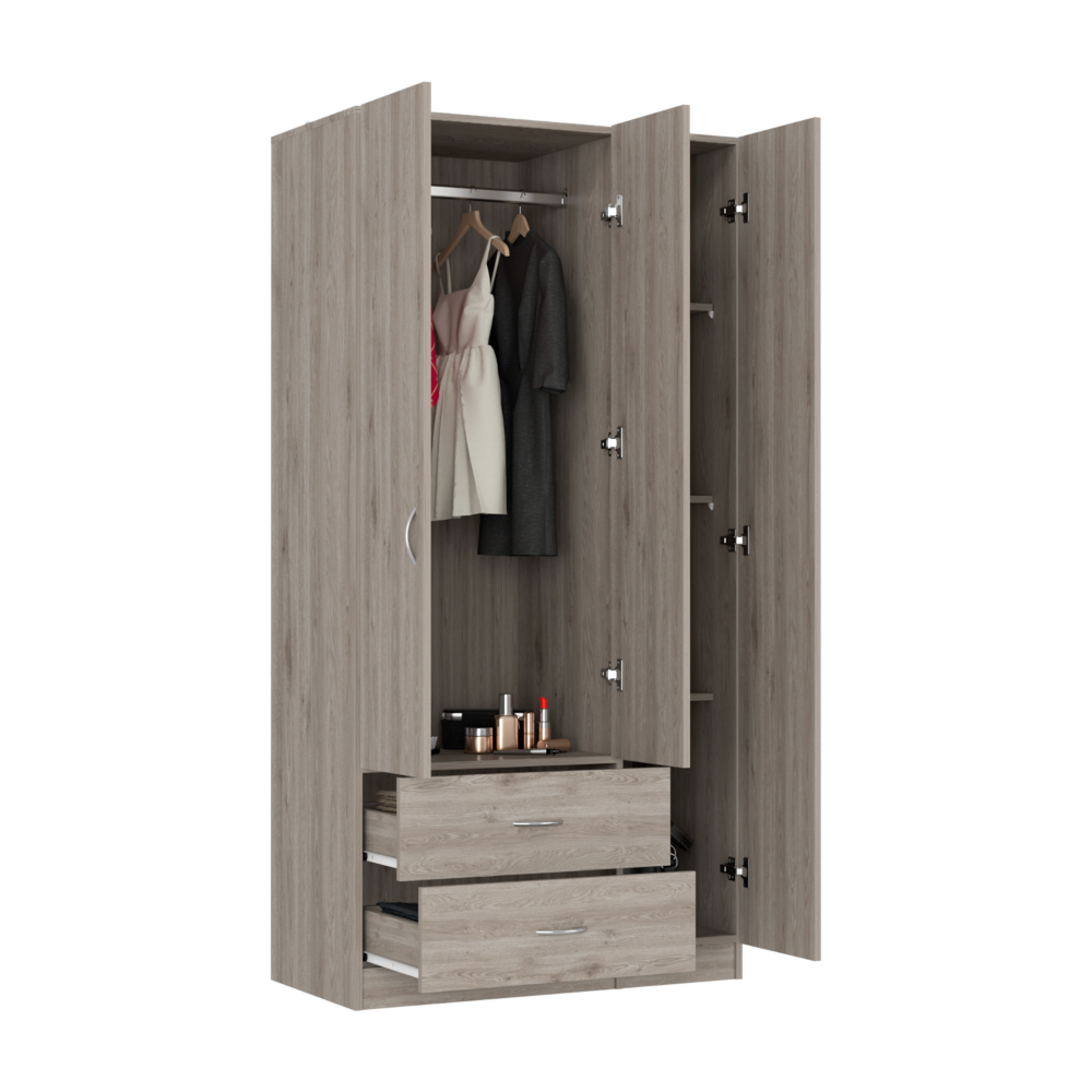 TUHOME Austral 3 Door Armoire Engineered Wood Armoires in  Gray
