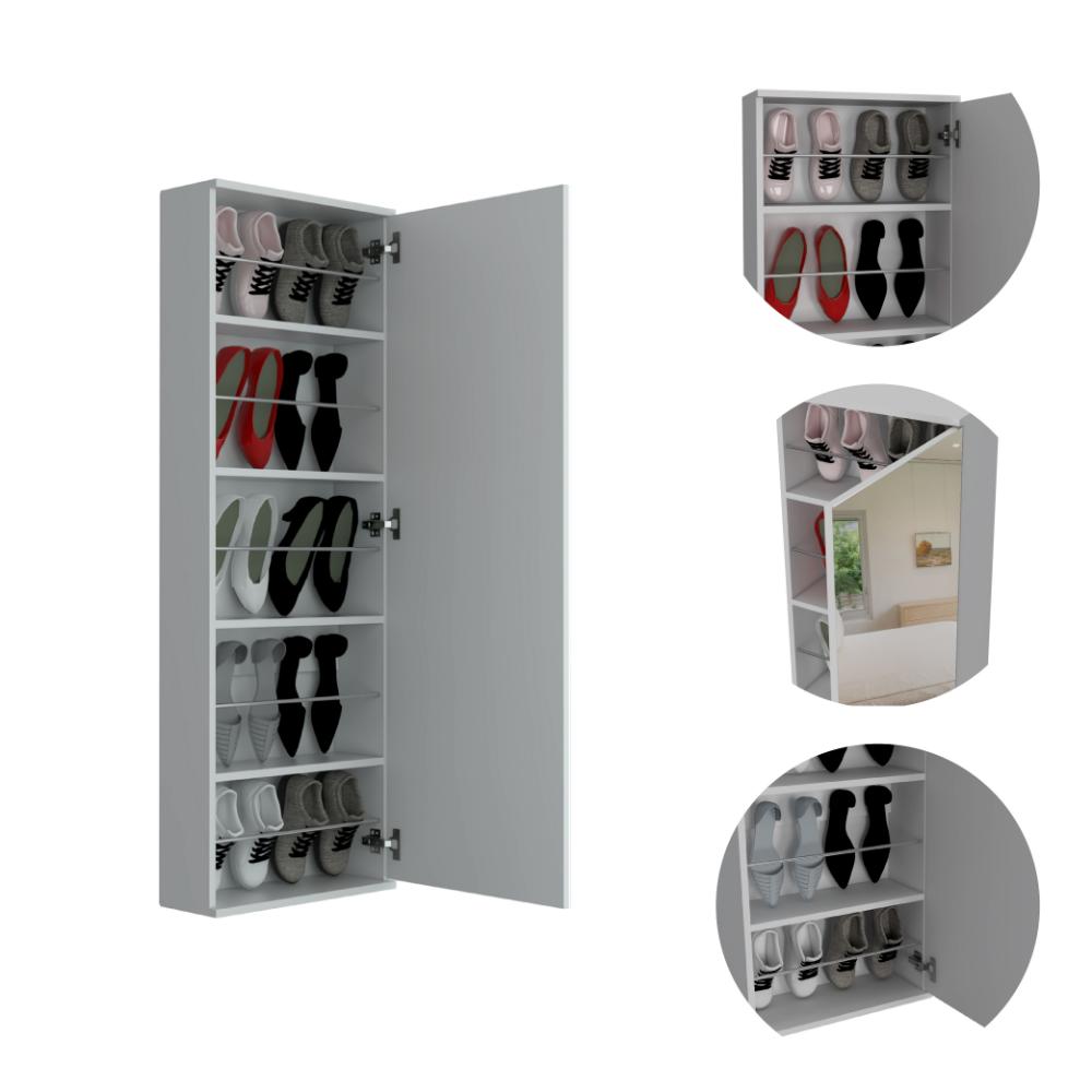 TUHOME Leto Wall Mounted Shoe Rack With Mirror  Engineered Wood Shoe Racks in  Gray