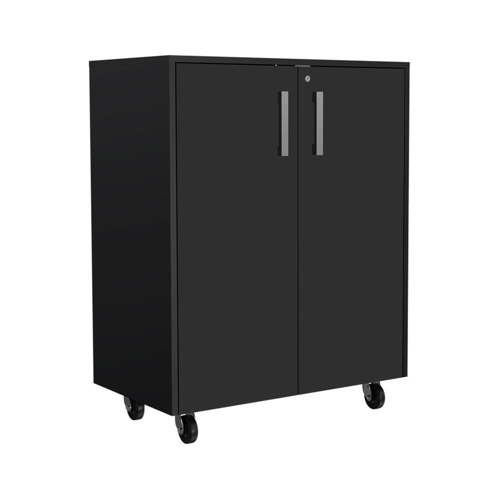 TUHOME Wooster 5 Piece Garage Set, 2 Wall Cabinets + 2 Storage Cabinets + Pantry Cabinet, Black