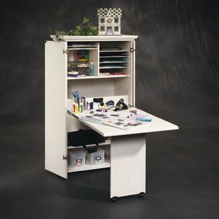 Sauder White Antique Craft Table Cabinet Armoire Storage Furniture