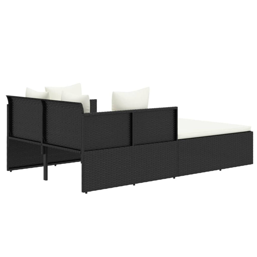 vidaXL Sunbed with Cushions Black 71.7"x46.5"x24.8" Poly Rattan