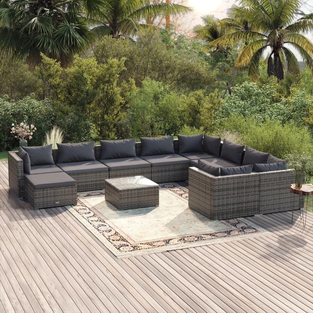 vidaXL 11 Piece Garden Lounge Set with Cushions Poly Rattan Gray