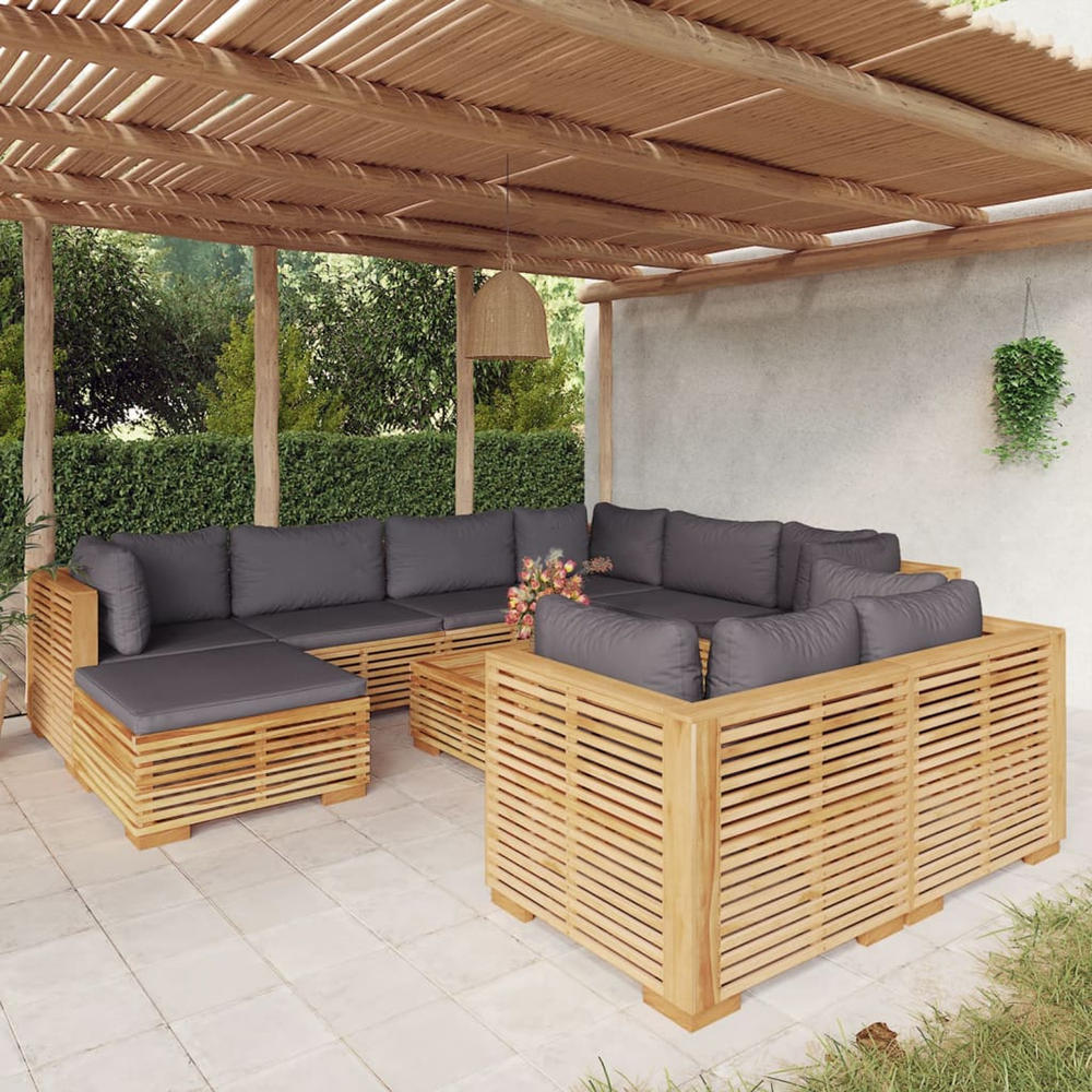 vidaXL 10 Piece Patio Lounge Set with Cushions Solid Wood Teak