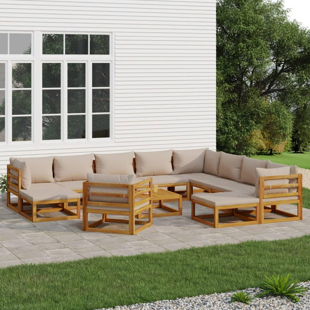 vidaXL 12 Piece Patio Lounge Set with Taupe Cushions Solid Wood