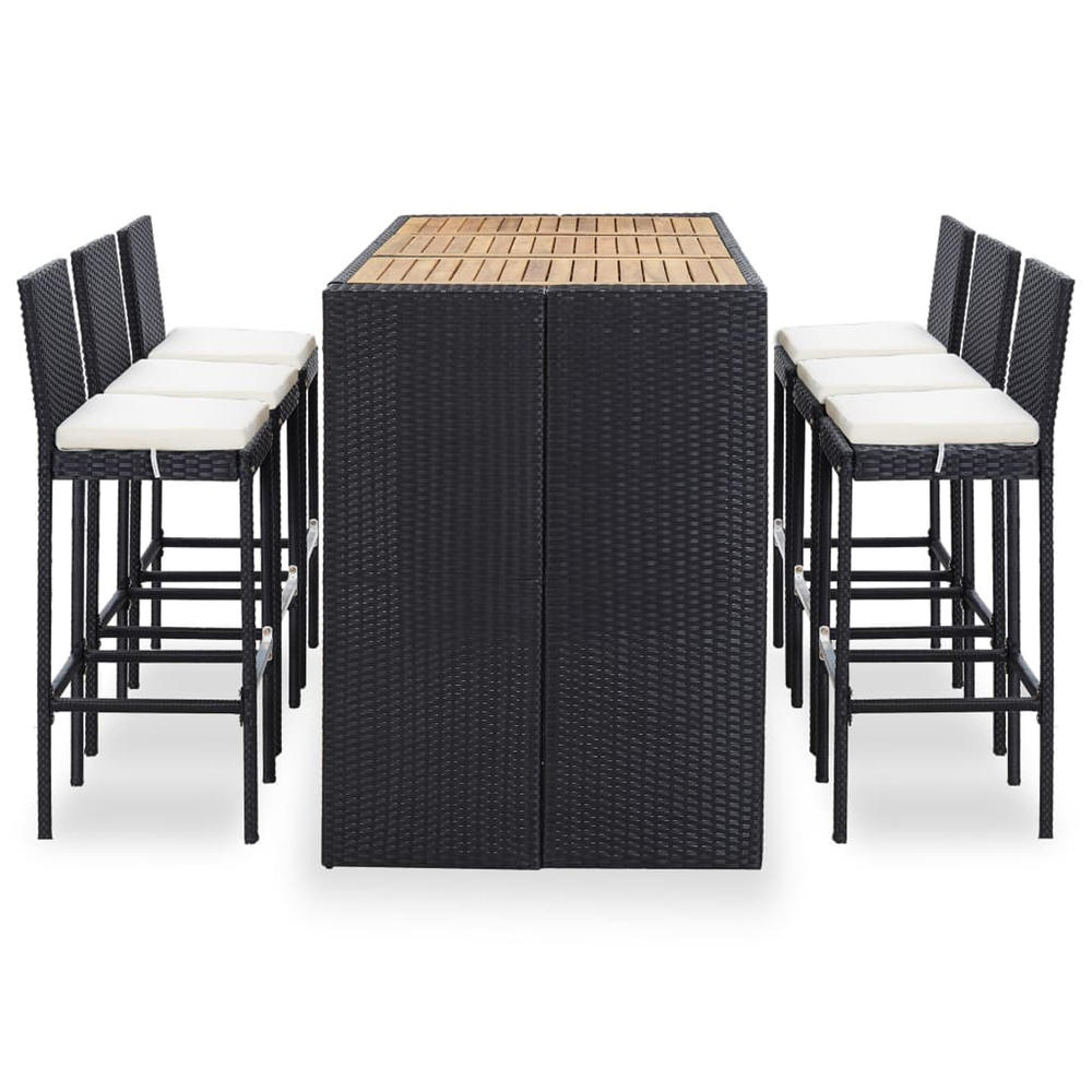 vidaXL Patio Bar Set 7 Piece Outdoor Bar Table and Chairs Poly Rattan Black