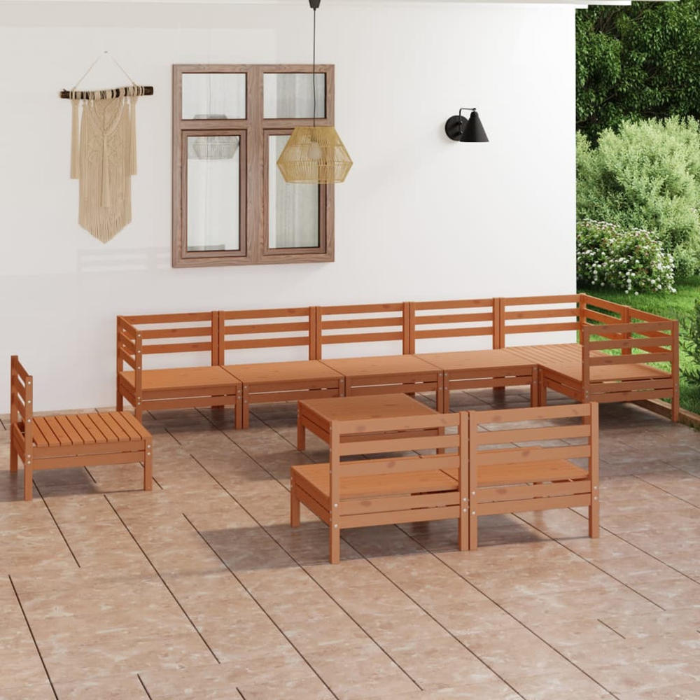 vidaXL Patio Furniture Set 10 Piece Garden Sectional Sofa Set Solid Wood Pine