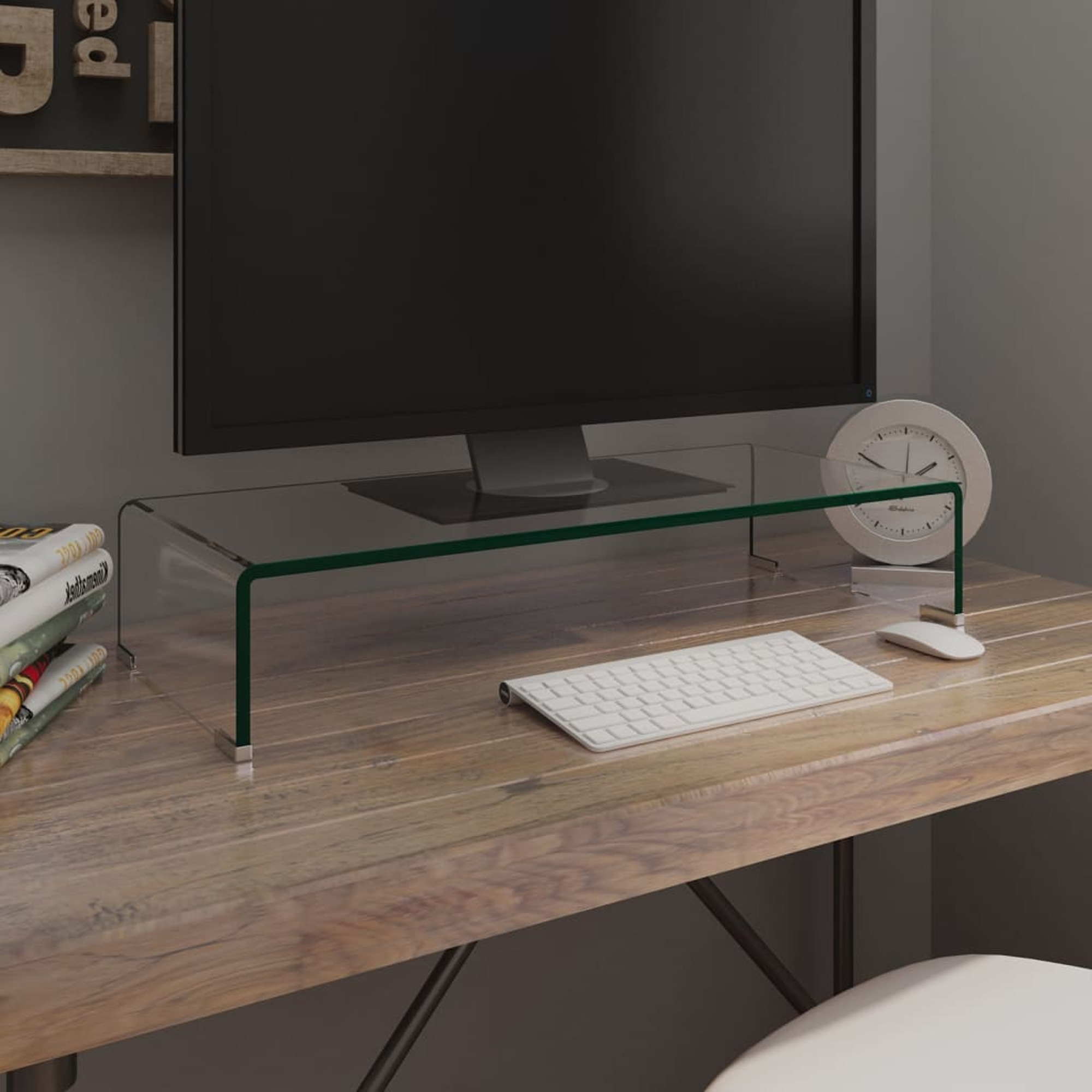 vidaXL TV Stand Monitor Riser Clear Glass Laptop Desk Shelf Multi Colors