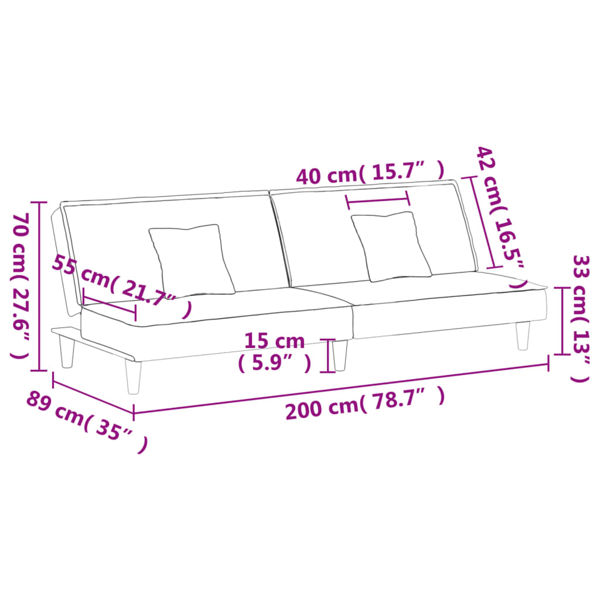 vidaXL 2-Seater Sofa Bed Velvet Recliner Loveseat Folding Daybed Multi Colors