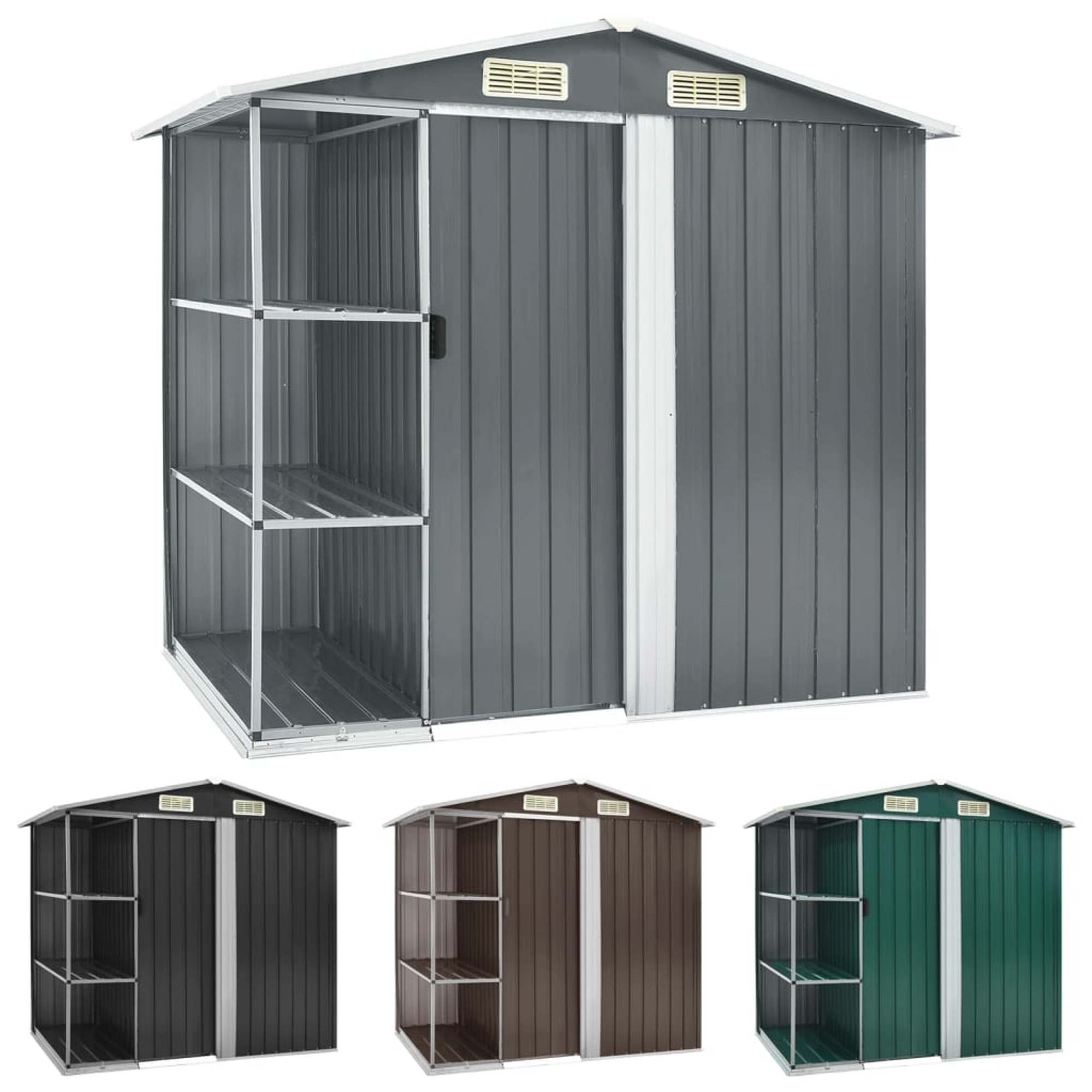 vidaXL Outdoor Storage Shed Garden Shed with Rack Patio Metal Storage Shed
