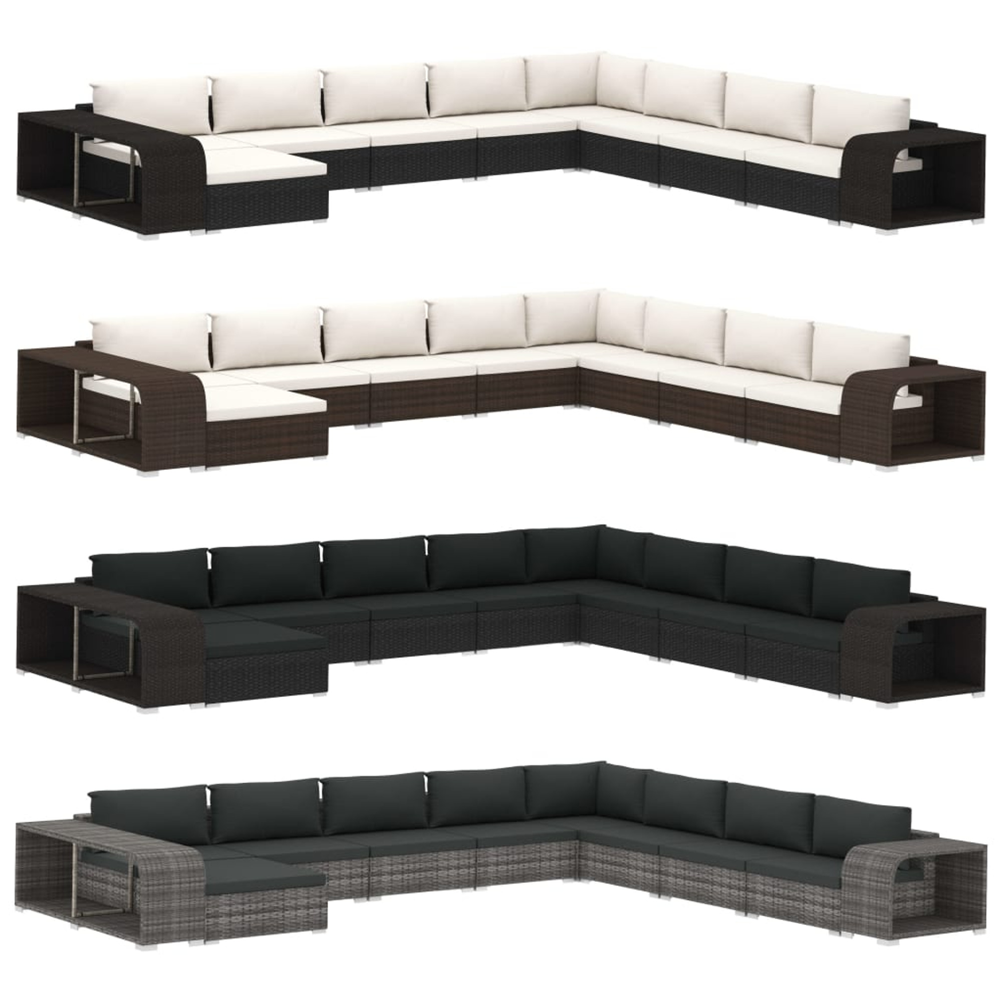 vidaXL Patio Furniture Set 11 Piece Patio Sectional Sofa with Table Rattan