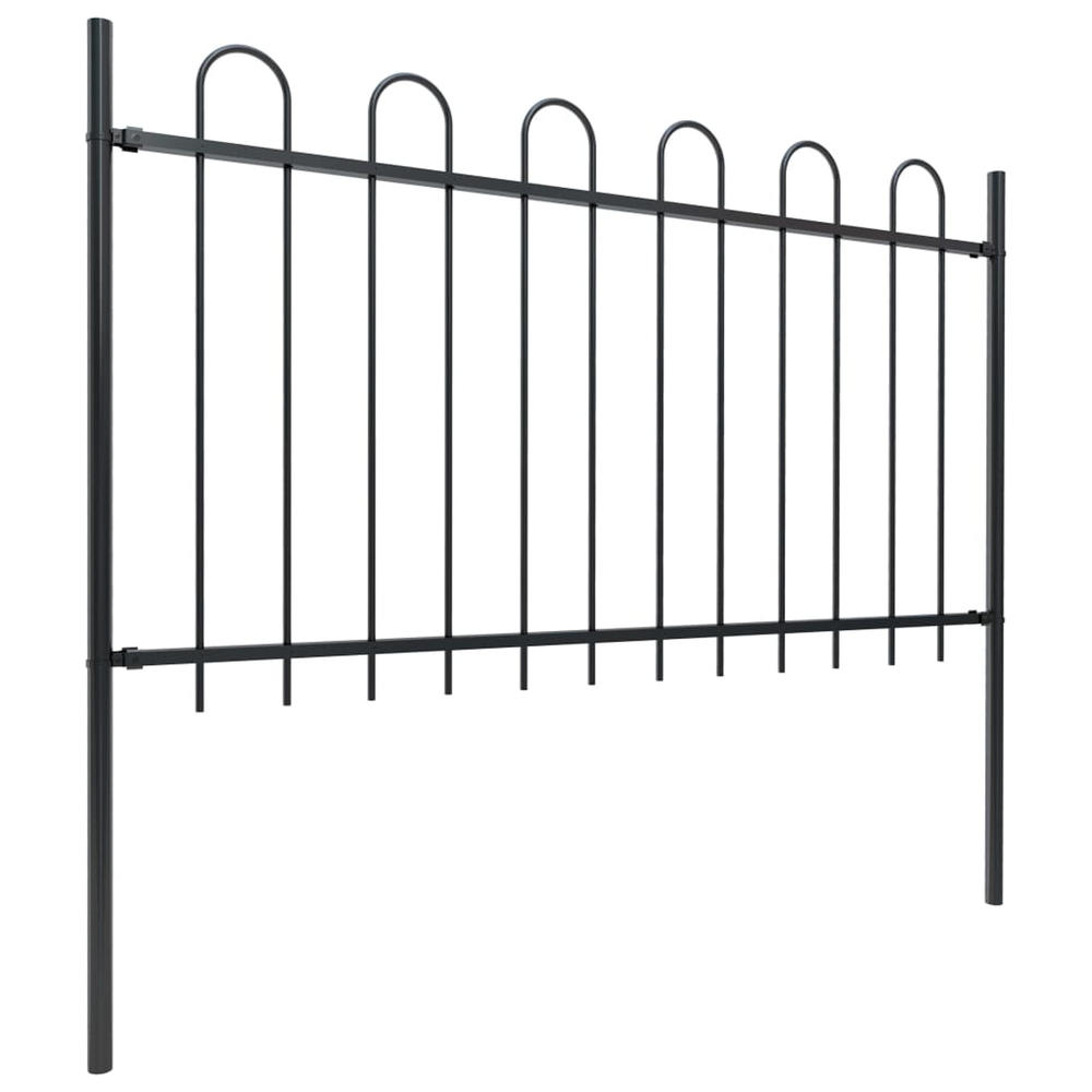 vidaXL Garden Fence Patio Privacy Screen Fence Wall with Hoop Top Steel Black