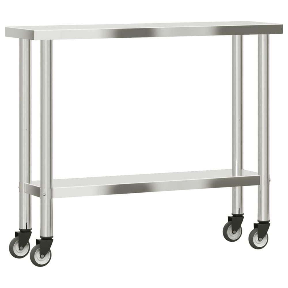 vidaXL Kitchen Work Table with Wheels 43.3"x11.8"x33.5" Stainless Steel
