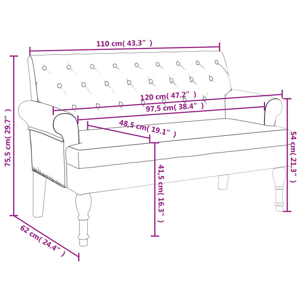 vidaXL Bench with Backrest Upholstered Bench Seating for Living Room Fabric
