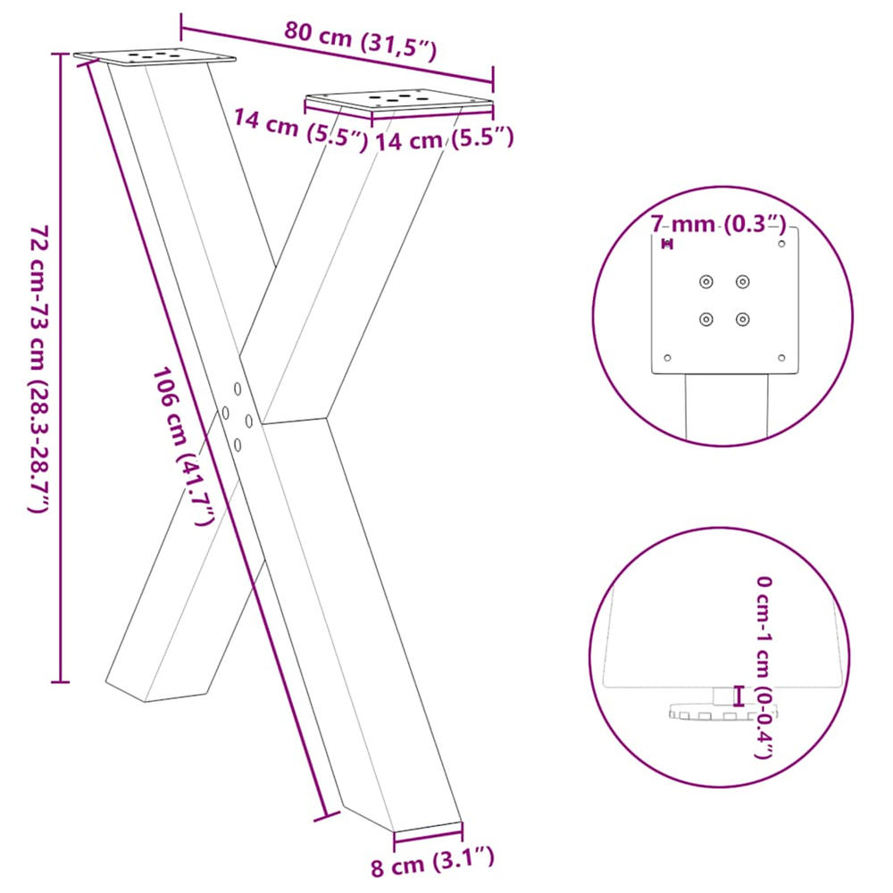 Back view of a single black table leg with mounting plate