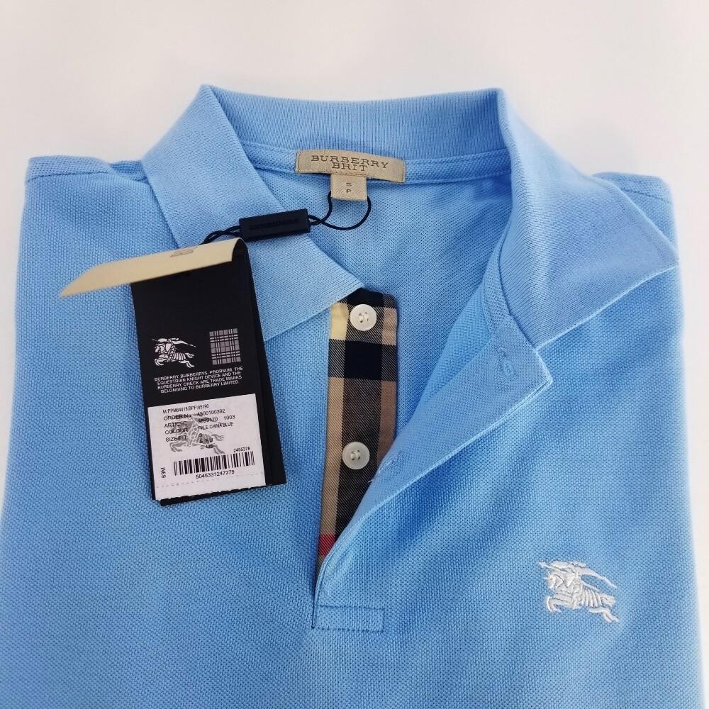 New Burberry Brit Men Pale China Baby Blue Short Sleeve Check Polo Shirt S New Burberry Brit Men Pale China Baby Blue Short Sleeve Check Polo Shirt S
