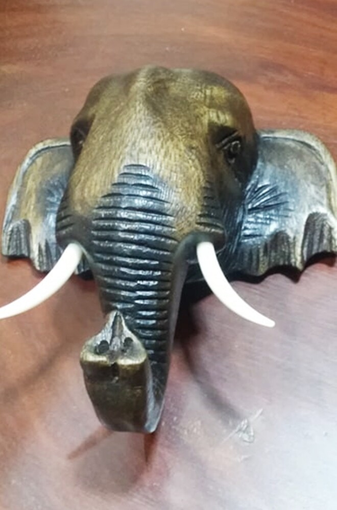 Handmade Head Elephant Wood Carved Wall Wooden Hanging Decor Thai