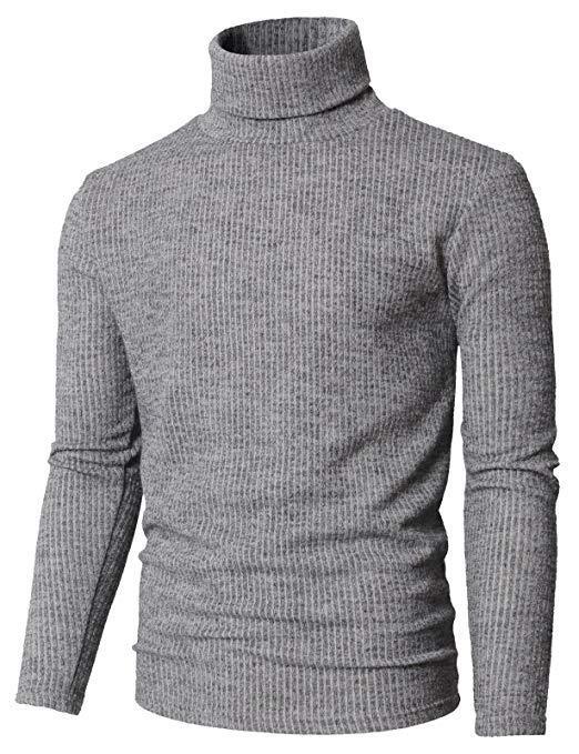 Fashion Man`s Ribbed Turtleneck Sweater Casual Pullover Thermal Soft ...