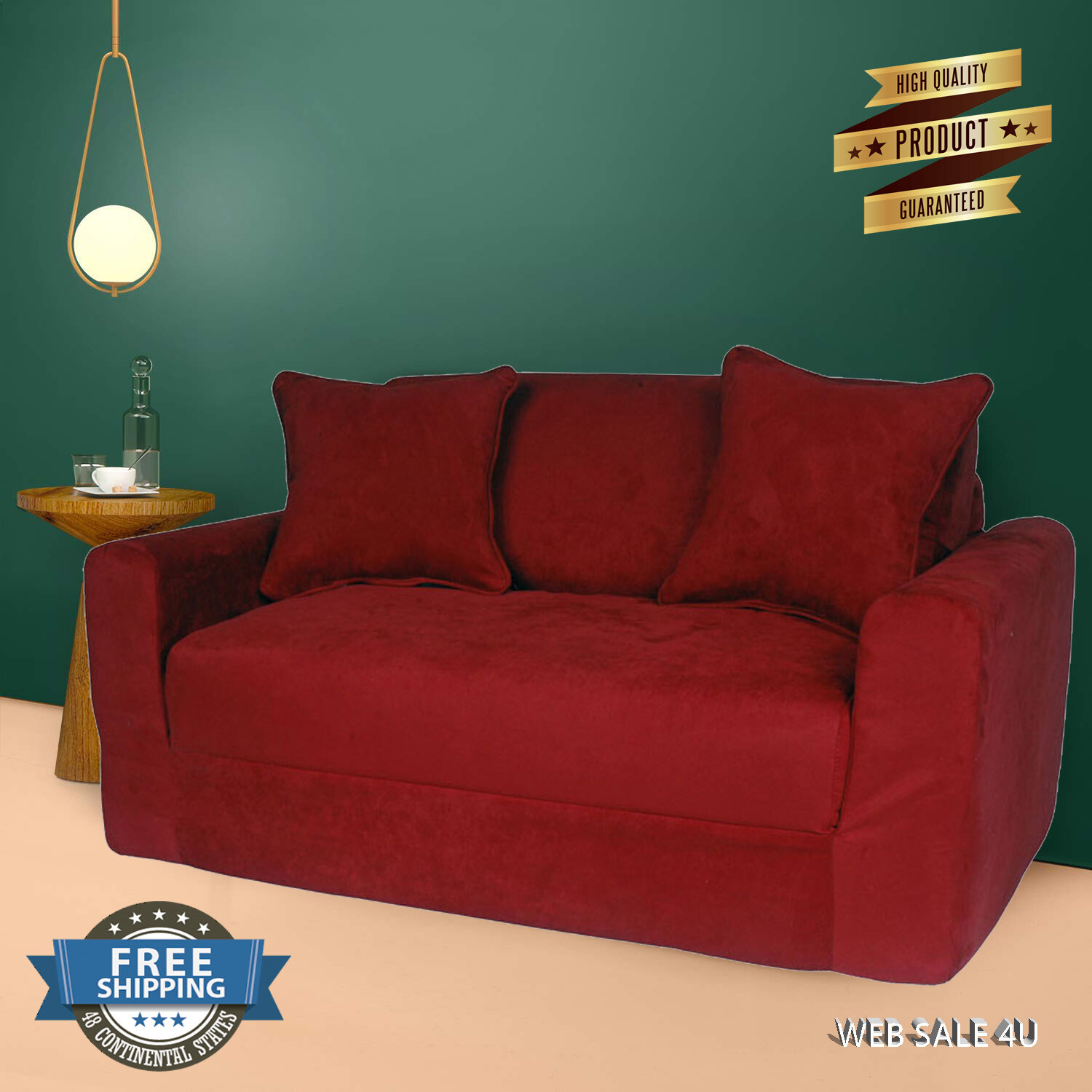 Funfurnishings Convertible Sofa Sleeper Upholstered Micro Suede Convertible Sofa Sleeper Upholstered