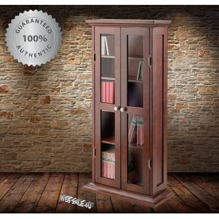 Winsome 2 Door Media Cabinet Cd Dvd Rack Solid Wood Glass Curio
