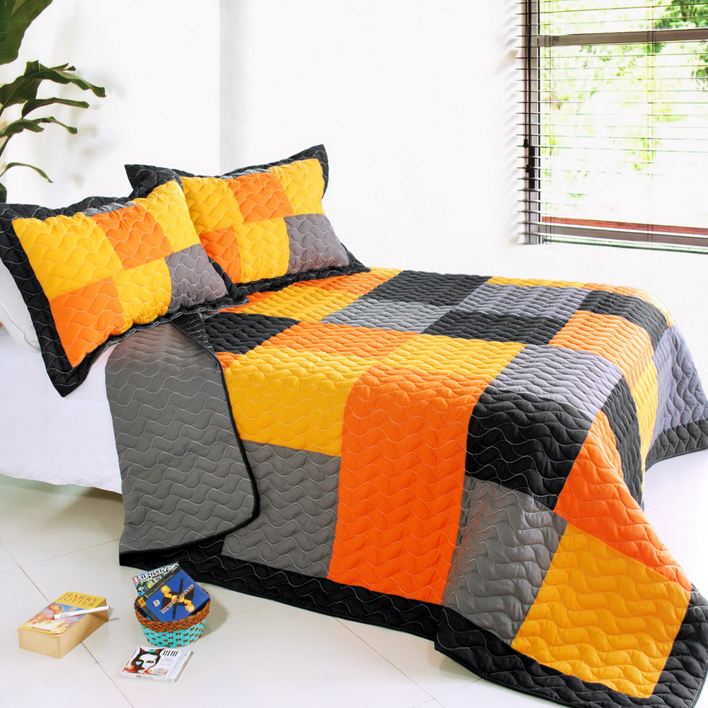 GEORGE & JIMMY Mild Winter Cotton 3PC Vermicelli-Quilted Patchwork Quilt Set Full/Queen Size