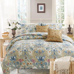 GEORGE & JIMMY Peacock Garden 100% Hypoallergenic cotton 3 piece Floral Quilt Set Bedroom Quilt Bedding King Size
