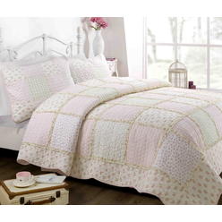 GEORGE & JIMMY Fairtable Bedroom 100% Hypoallergenic cotton 2 piece Floral patchwork Quilt Set Bedroom Quilt Bedding Twin Size Pink