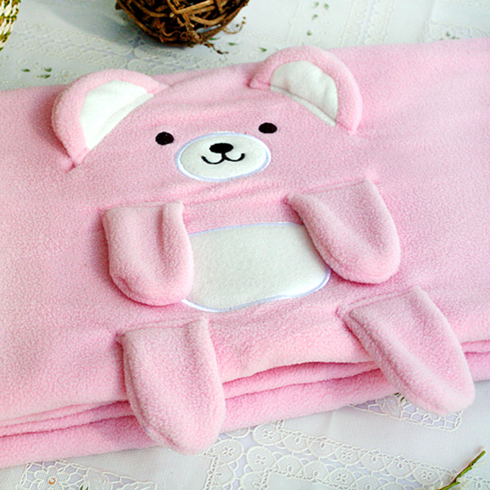 GEORGE & JIMMY Happy Bear - Pink Embroidered Coral Fleece Baby Throw Blanket (42.5"-59.1")
