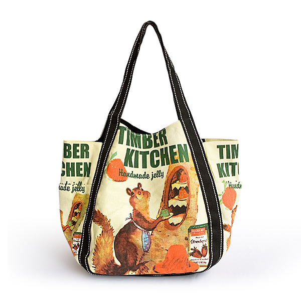 GEORGE & JIMMY [Timber Kitchen] Eco Canvas Shoulder Tote Bag / Shopper Bag / Multiple Pockets