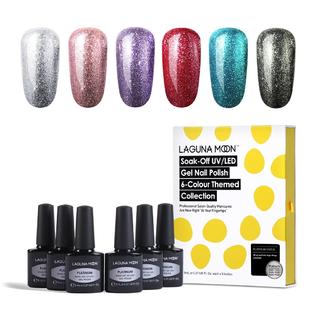 Lagunamoon 6pcs Gel Nail Polish Set Uv Led Colours Platinum Nail Varnish Bling Lacquer Nail Art Gift Kit Manicure Collection