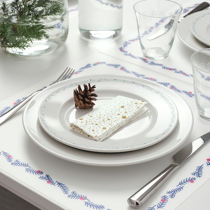 White New Ikea Vinterfest Paper Napkins Patterned White Gold Color