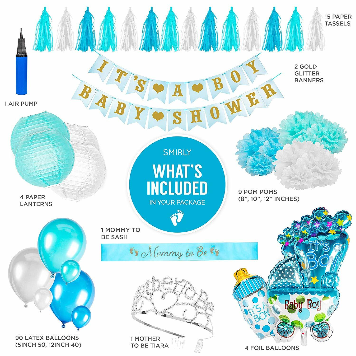 Smirly Baby Shower Decorations For Boy Kit Blue White And