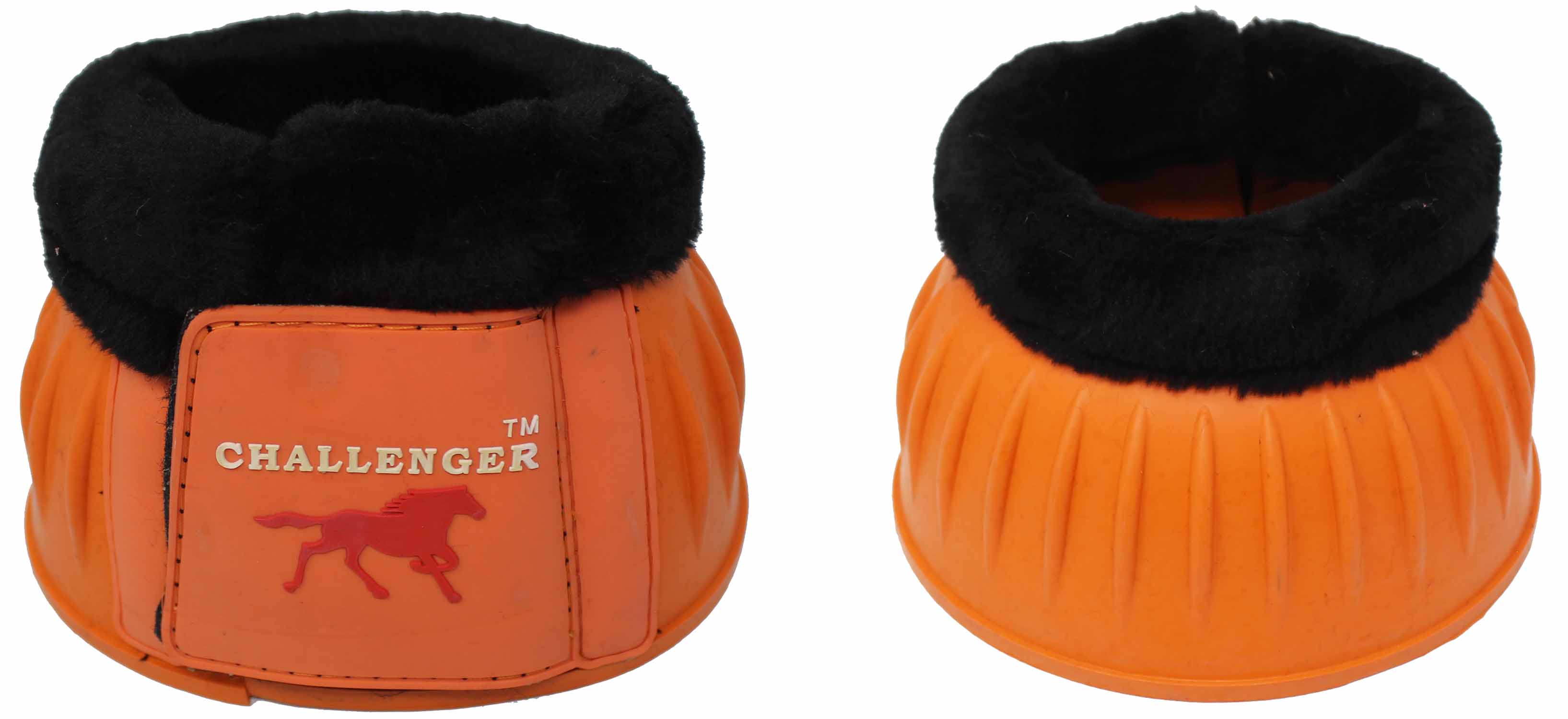 Challenger Horse X-Large  Training Ribbed Rubber Hoof Impact Overreach Protection Fleece Lined Bell Boots Orange 41HI01OR-XL