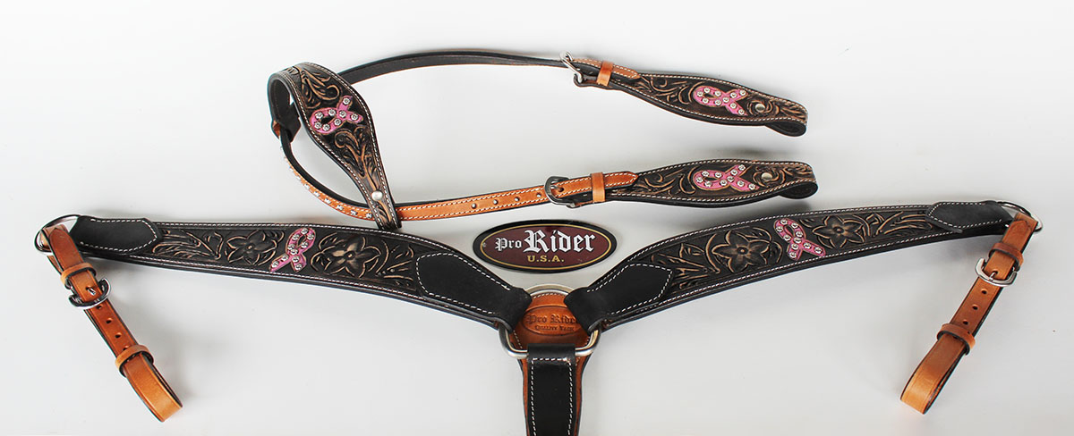 Challenger Horse Western Riding Leather Bridle Headstall Breast Collar Tack Pink Rodeo 7683