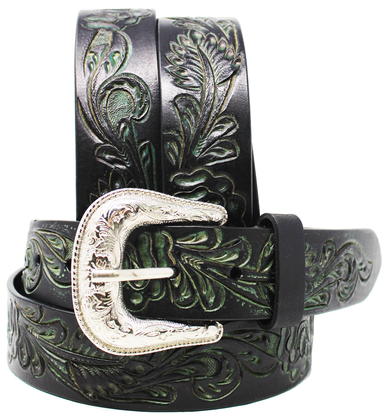Challenger 31-32  Men's 1-1/2" Wide Brown Leather Floral Tooled Casual Jean Belt 26AA08BK